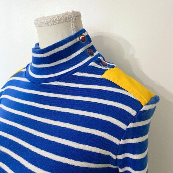 JC DE CASTELBAJAC LONG SLEEVE BLUE WHITE STRIPED TOP WITH YELLOW PATCH - XS - Picture 5 of 11